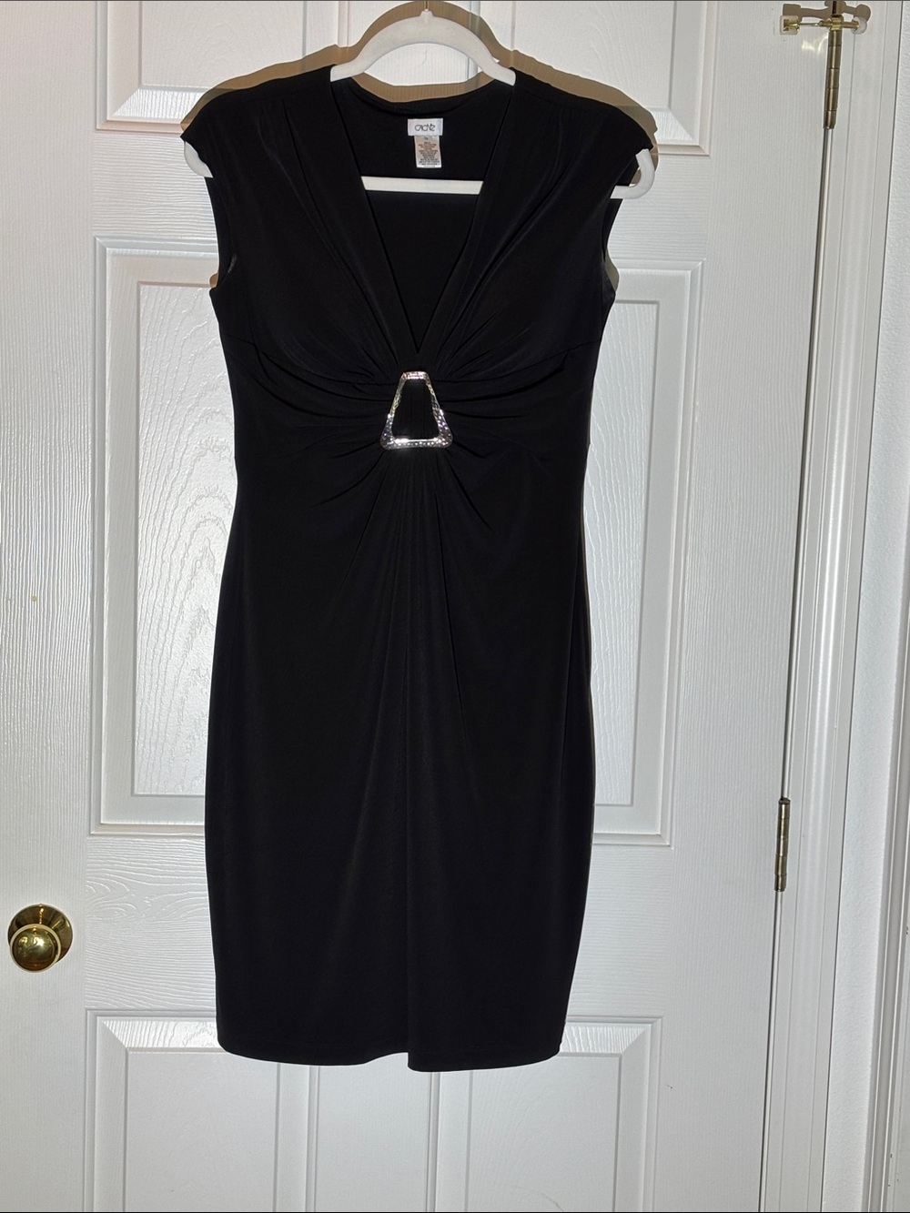 Cache Black Midi Dress with Jeweled Waist Detail